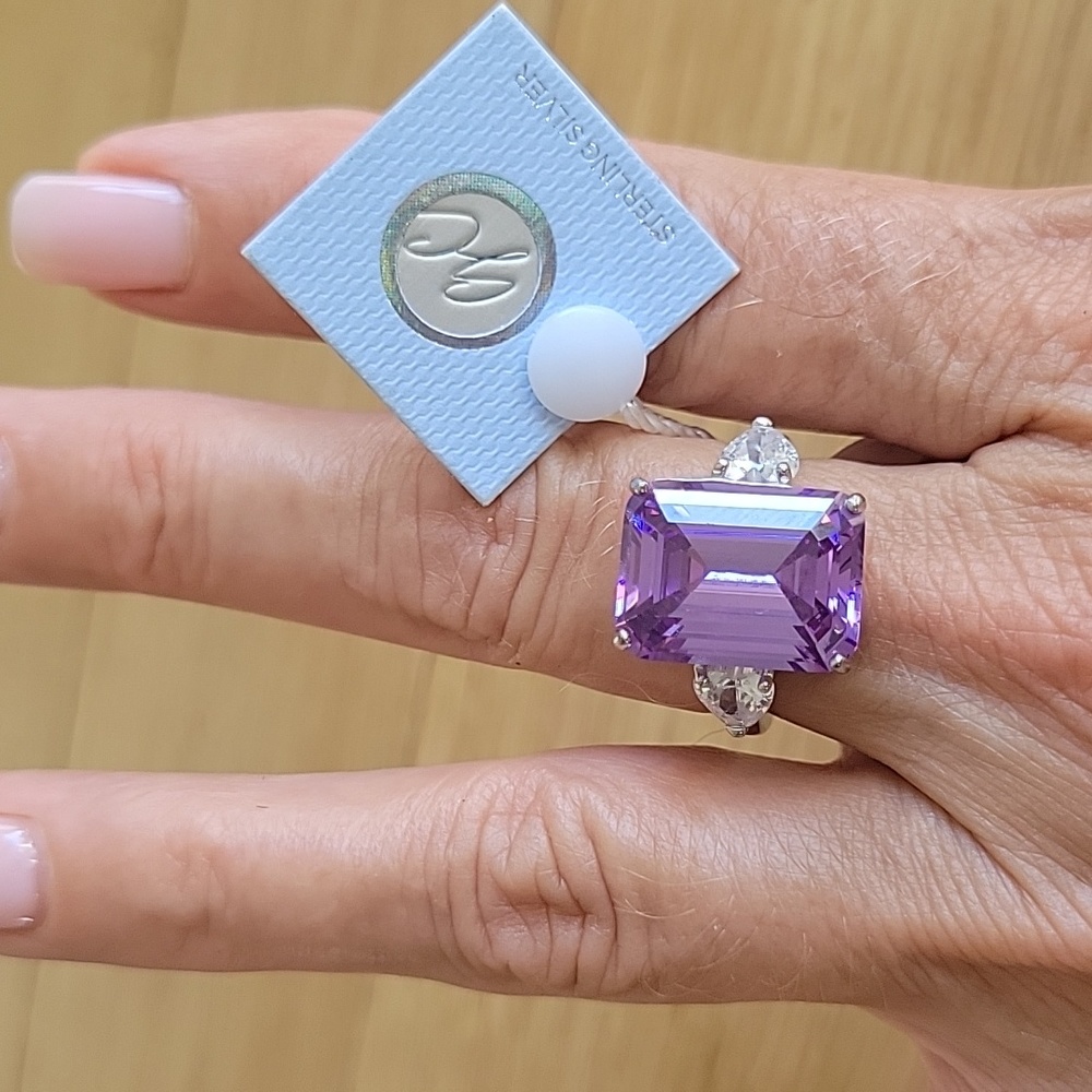 Stering Silver 925 Amethyst Quartz Crystal Oversize Statement Ring